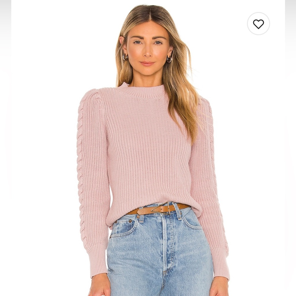 525 America Cable Puff Sleeve Mock Neck Sweater